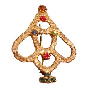 Vintage Goldtone Christmas Tree w/Multi Color Rhinestones Brooch Pin